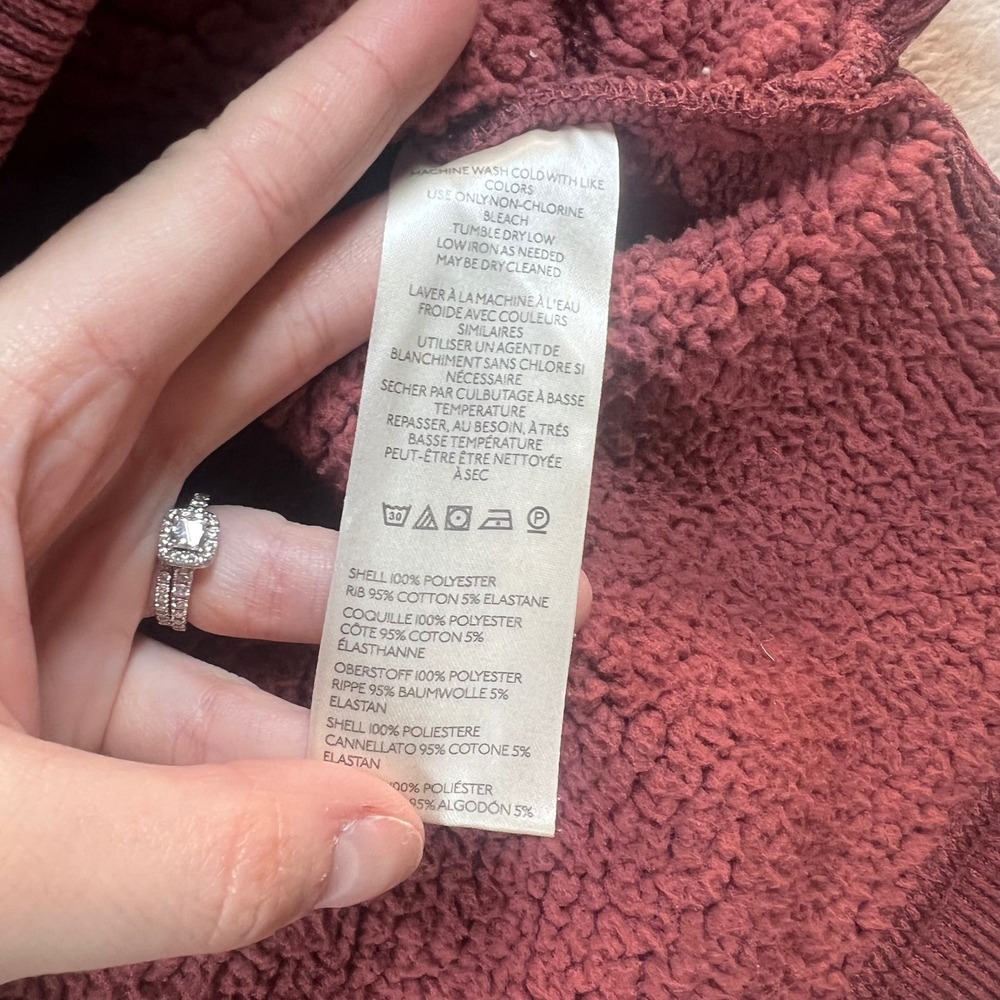 Free People Women XL Pullover Burgundy Corduroy Sherpa Lined Collar Sweatshirt - Picture 8 of 9
